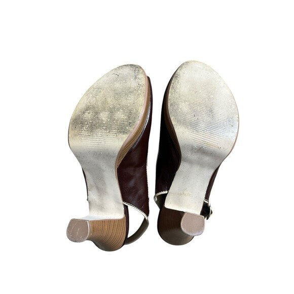 Mudd Slingback Peep Toe Heels 7.5M Brown Cutout Retro Stacked Heel Office Siren - Picture 9 of 16